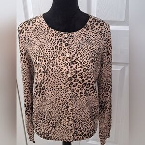 Leopard Print Knit Cardigan   Size L (12-14